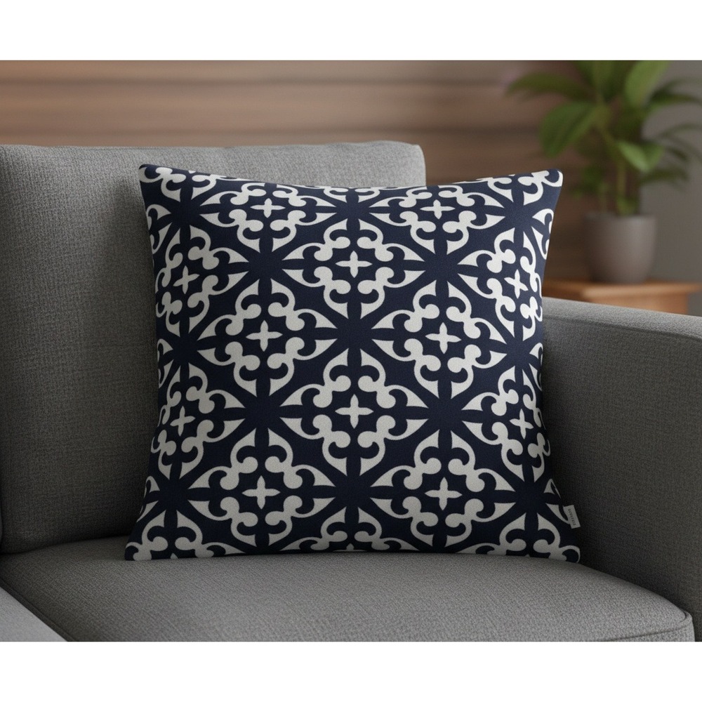Slow Cow Navy Blue White Embroidered Cotton Throw Pillow Cover 17x17 B072XN7NFF